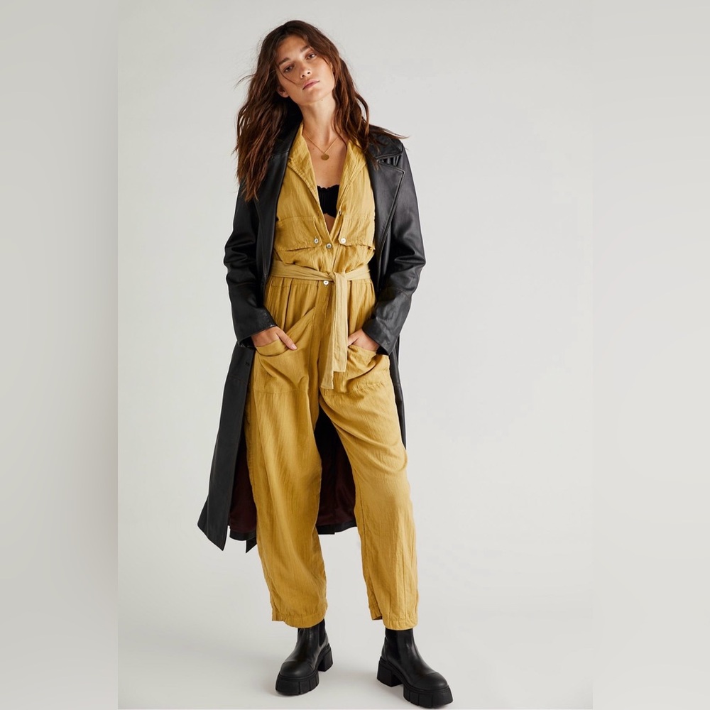 Jen’s Pirate Booty Star Tower Green Yellow Gauze Jumpsuit Size Small Free People - Picture 2 of 6